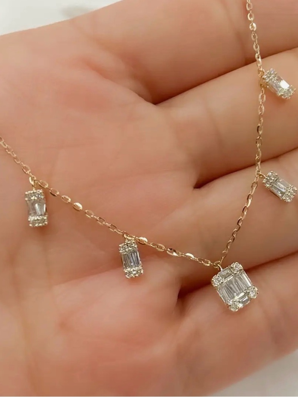 14k Gold Necklace with Diamond Baguettes
